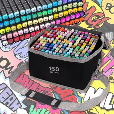 Marker Pen Set, 1 Set 168/120/80/48/12 Colors Marker Pen, Dual Ended Markers, Professional Drawing Markers, Student Stationer...