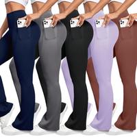 Women's Plain High Waist Flared Leggings - Flared Yoga Pants with Pockets, Available in S-XL, Ideal for Running and Exercise,...