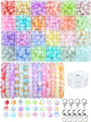 Colorful Glass Beaded Kit, Diy Jewelry Making Kit, Including Beads, Elastic Thread, Lobster Clasp, Jewelry Making Accessories...