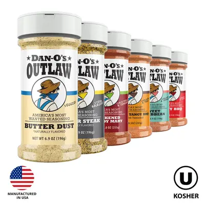 Dan-O's Outlaw 6 Bottle Combo - Butter Dust, Butter Steak, Blackened Bloody Mary, Sweet & Tangy BBQ, Sweet Caribbean, and Spi...