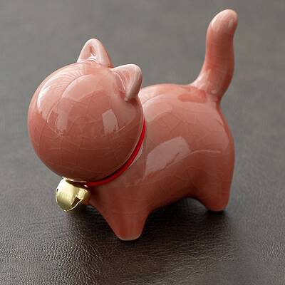 Ceramic Cat Figurines with Bell