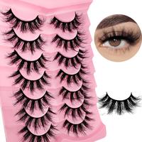 Fluffy False Eyelashes, 7 Pairs Wispy Cat Eye Look Faux Cluster Lashes, Natural Curling Eye Makeup Strip Lashes for Women & G...