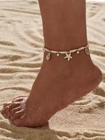 Starfish & Shell Decor Beaded Anklet for Women & Girls, Gifts for Her, Fashion Jewelry for Party, Daily Clothing Decor, Trend...