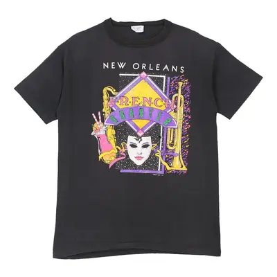 Single Stitch 1980s New Orleans French Quarter. Tennessee Tee Graphic T-Shirt - Large Black Cotton
