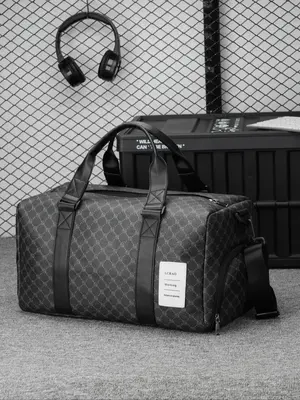 Large Capacity Geometric Pattern Pu Leather Travel Bag, Casual Zipper Weekender Bag, Fashionable Travel Bag for Men & Women