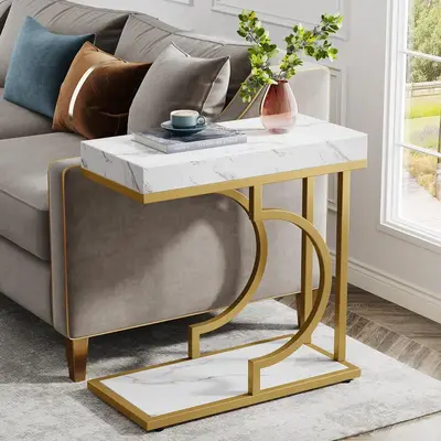Tribesigns C Shaped End Table Modern Bedside Table, Small Side Table for Living Room , Space Saving End Table