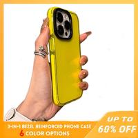 Contrast Color Jelly Three-in-One Simple Transparent for Iphone16 15 14 13 12 Series Phone Case, Bright Color Protector Smart...