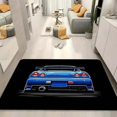 Sports Car Pattern Indoor Rug, Rectangle Room Decor Area Carpet, Non-slip Floor Mat For Living Room Bedroom Kids Playroom Gam...