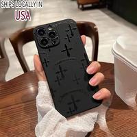 A brand new black silicone phone case designed with straight edges and a cross design, suitable for various Apple phone model...