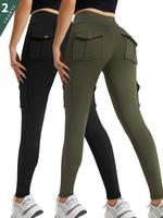 Women's Solid High Waist Pocket Leggings, Casual Comfy Breathable Skinny Pants for Yoga Gym Workout, Ladies Bottoms for All S...