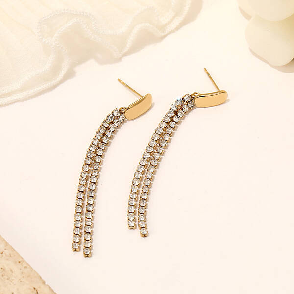 Stylish Stainless Steel Zircon Tassel Earrings for Mother's Day