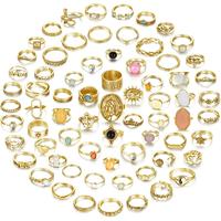 70 Pcs Vintage Crystal Ring Set Silver Knuckle Rings for Women Bohemian Stackable Joint Rings Retro Boho Stacking Joint Finge...