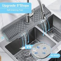 Silicone Anti-slip Faucet Mat, Splash Guard with 5° Slope, Easy Clean & Foldable Edge, Water-redirecting Design for Kitchen ...