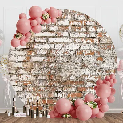 Vintage White Red Brick Wall Round Party Backdrop - Aperturee
