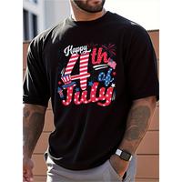 Men's 4th of July Patriotic Graphic T-Shirt - 100% Cotton Breathable Casual Tee with Fireworks & American Flag Print, Navy Bl...