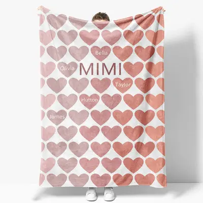 Dense Romantic Pink Heart Custom Family Name Blanket - Aperturee