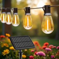 Daybetter S14 Solar outdoor string LED lights, patio lights shatterproof and dimmable vintage Edison bulbs, IP44 weatherproof...