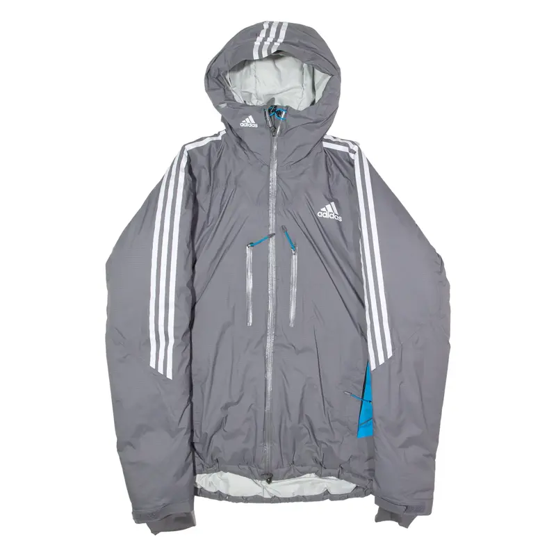 ADIDAS Mens Puffer Jacket Grey Nylon Hooded M