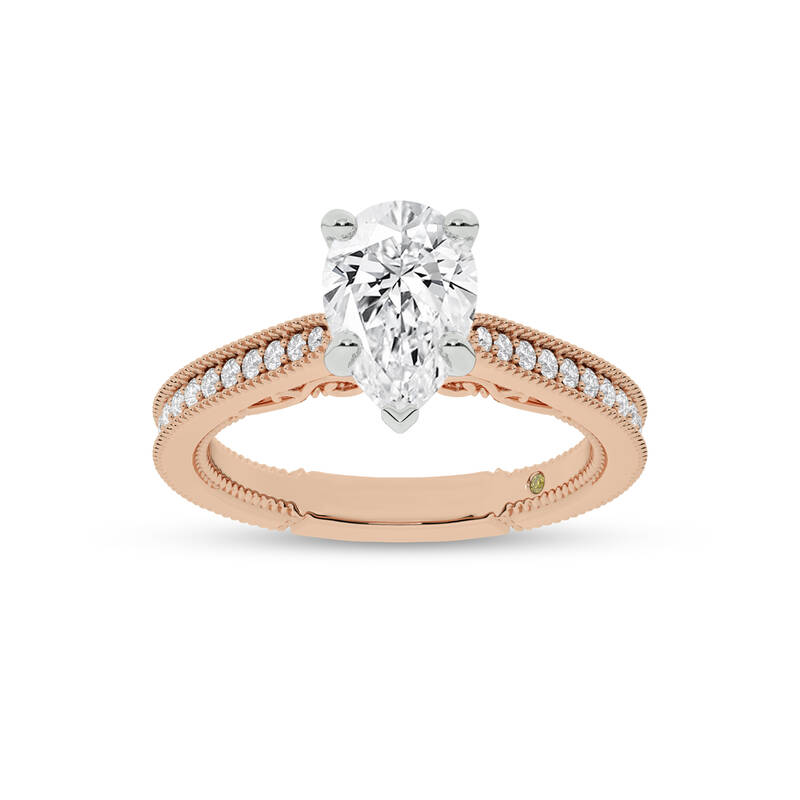 Oslo Vintage Inspired Hidden Accent Pear Shape Lab Grown Diamond Engagement Ring | 18K Rose Gold 4 3/8 CT. TW.