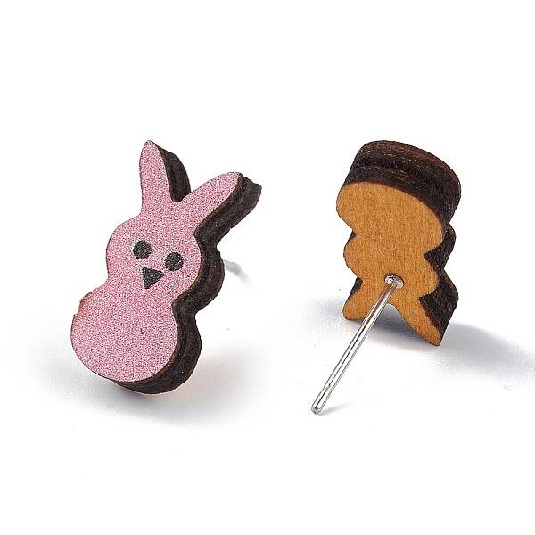 Natual Wood Easter Stud Earrings