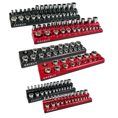 EACELIY Magnetic Socket Organizer Set, 6-Piece Socket Holder Set Includes 1/4\
