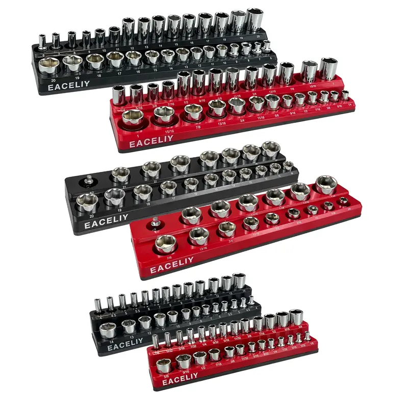EACELIY Magnetic Socket Organizer Set, 6-Piece Socket Holder Set Includes 1/4\