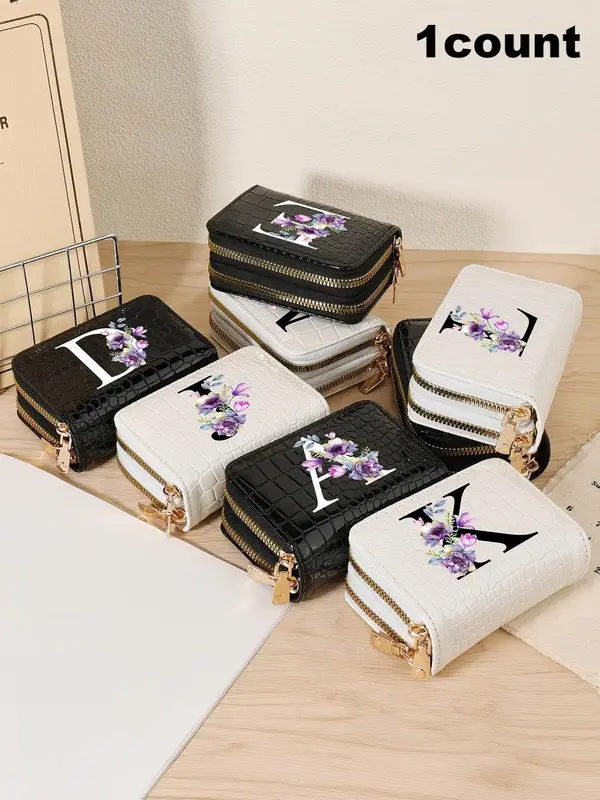 Fashionable Letter Pattern Card Holder, Simple Casual Zipper Short Wallet, Women's Bag for Work, School, Travel, Daily Use, M...