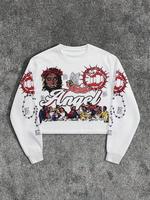 Men's Cartoon Print Round Neck Crop Sweatshirt, Regular Fit Casual Long Sleeve Pullover for Fall & Winter, Men's Clothes for ...