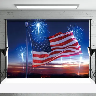 American Flag Blue Spark Independence Day Backdrop - Aperturee
