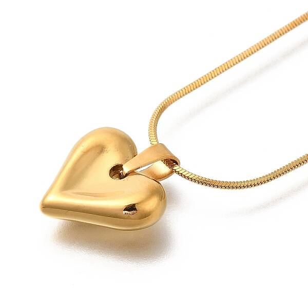 Ion Plating(IP) 304 Stainless Steel Heart Pendant Snake Chain Necklaces for Women