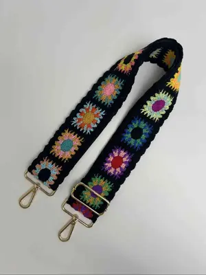 Boho Style Ethnic Pattern Embroidered Bag Strap, Adjustable Bag Strap with Hook Attachment, Fashionable Bag Accessory for Wom...