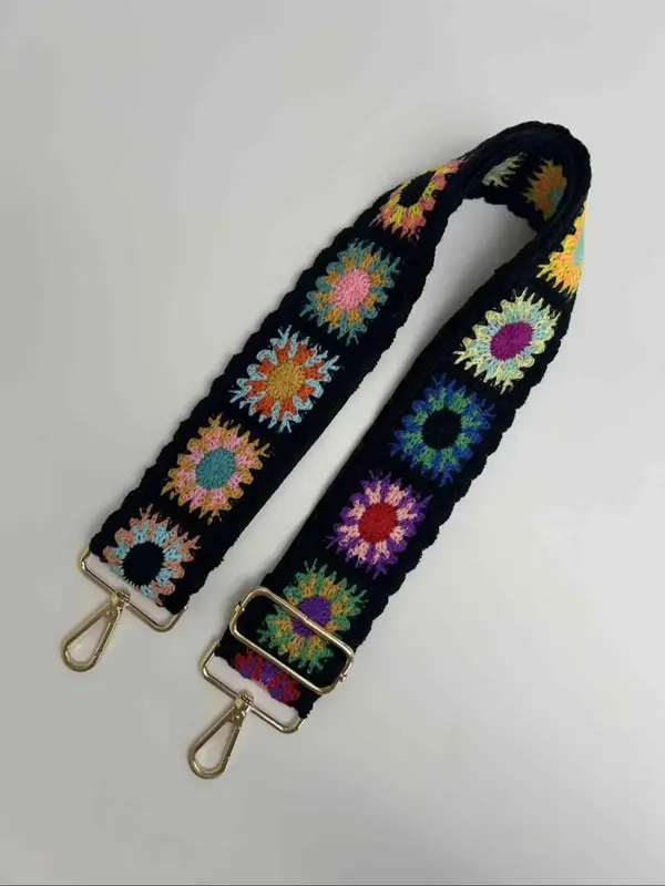 Boho Style Ethnic Pattern Embroidered Bag Strap, Adjustable Bag Strap with Hook Attachment, Fashionable Bag Accessory for Wom...