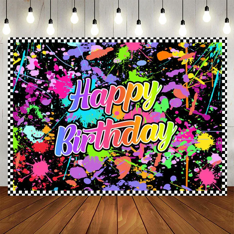 Aperturee 7X5FT Birthday Colorful Graffiti Splash Backdrop