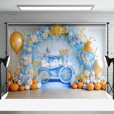 Aperturee Princess Carriage Floral Pumpkin Cake Smash Backdrop - Aperturee