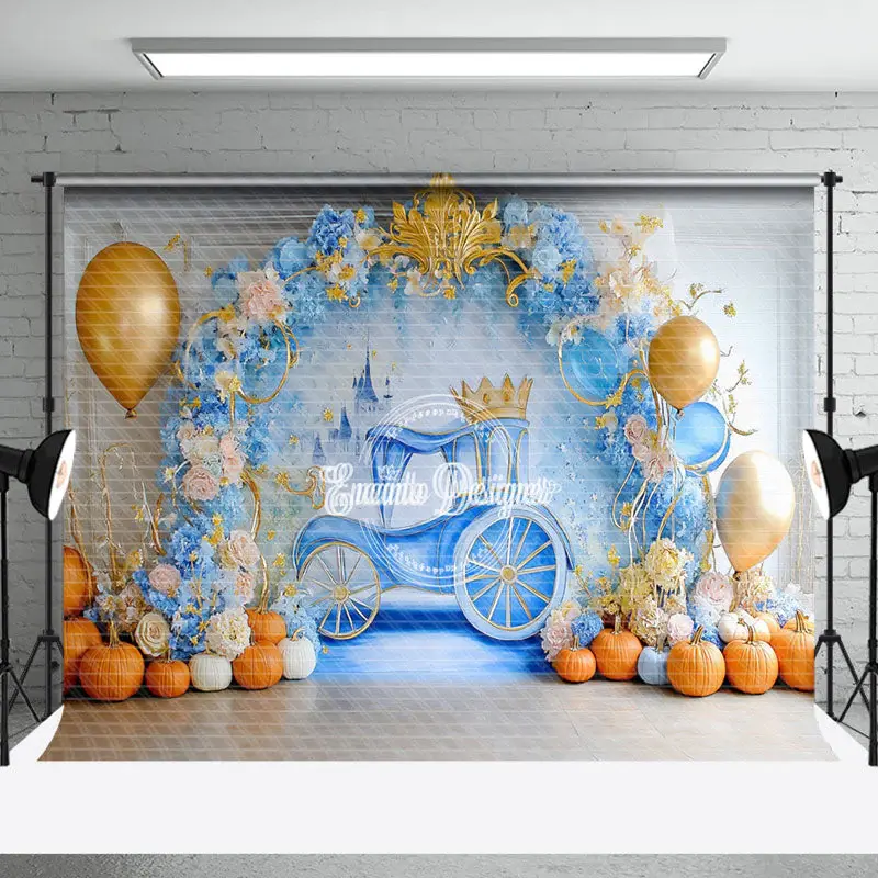 Aperturee Princess Carriage Floral Pumpkin Cake Smash Backdrop - Aperturee