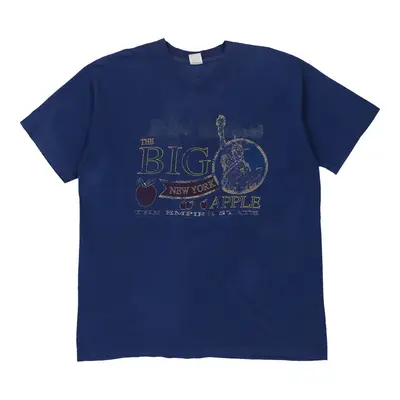 Single Stitch New York. Fruit Of The Loom Graphic T-Shirt - XL Blue Cotton