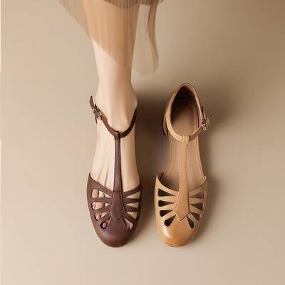 CHIKO Ladasha Round Toe Block Heels T-Strap Shoes