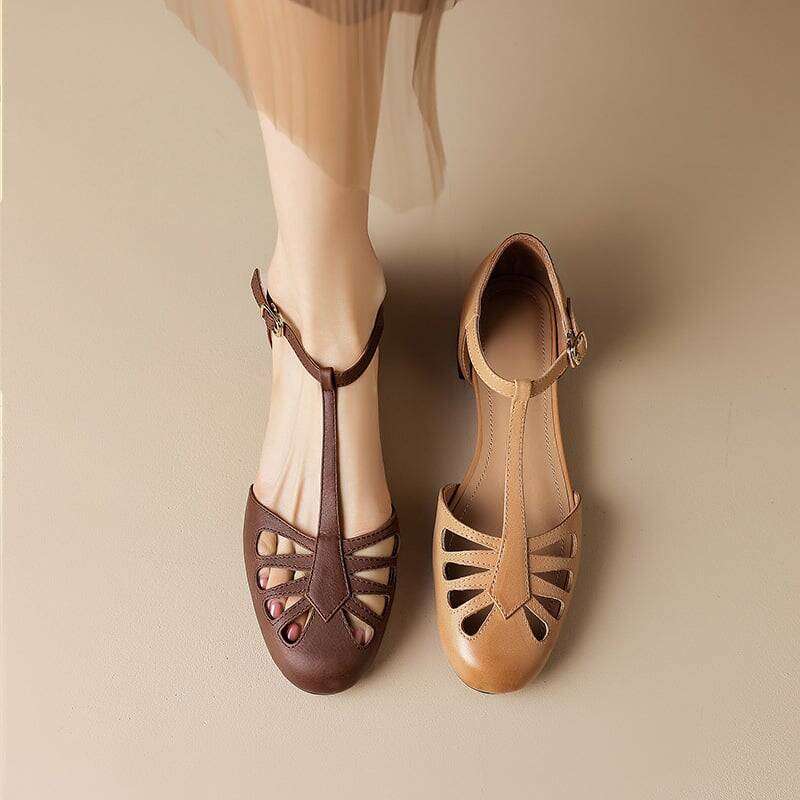 CHIKO Ladasha Round Toe Block Heels T-Strap Shoes