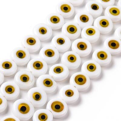 Handmade Evil Eye Lampwork Flat Round Bead Strands