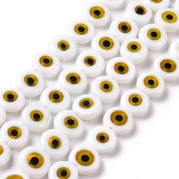 Handmade Evil Eye Lampwork Flat Round Bead Strands