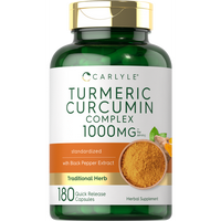 Carlyle Turmeric Curcumin with Black Pepper 1000mg | 180 Capsules | Turmeric Complex Supplement | Non-GMO, Gluten Free