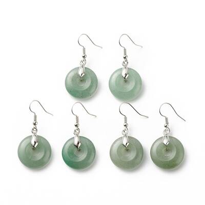 Natural Green Aventurine Donut Dangle Earrings