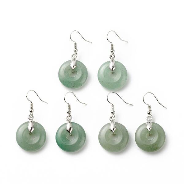 Natural Green Aventurine Donut Dangle Earrings