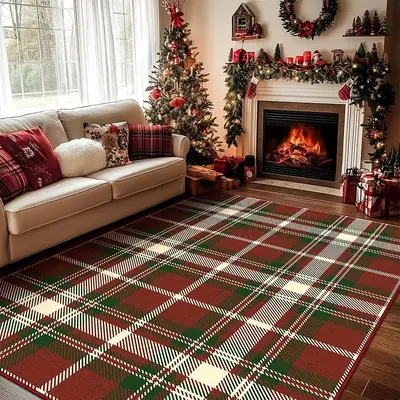 Plaid Pattern Non-slip Floor Mat, 1 Count Rectangle Home Decorative Carpet, Soft Floor Mat for Home Living Room Bedroom, Home...