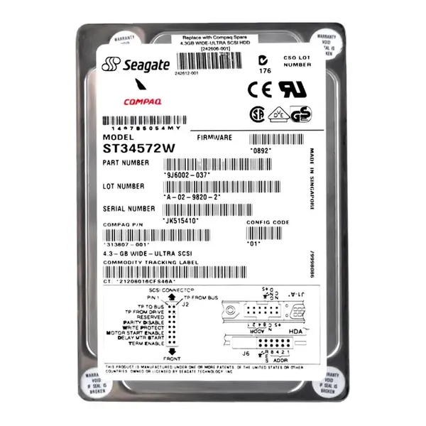 313807-001 HP 4.5GB Ultra WIDE SCSI 7200 3.5-inch Hard Drive