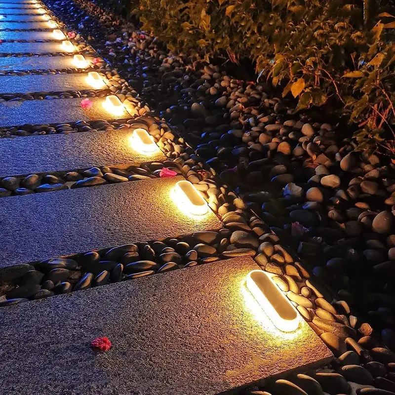 4 Pack Solar Powered Deck Light, Waterproof IP68 LED Path Light, Outdoor Solar Step Light, Solar Powered Light Bar for Stairs...