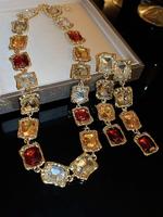 Women's Elegant Rhinestone Decorated Vintage Amazing Jewelry Set, Exquisite Trendy Necklace & Dangle Earrings for Women, Fash...