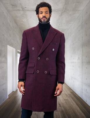Mens Overcoat -Mens Long Wool Topcoats- Topcoat For Men-Mens Double breasted Overcoat - Burgundi Double breasted Coat