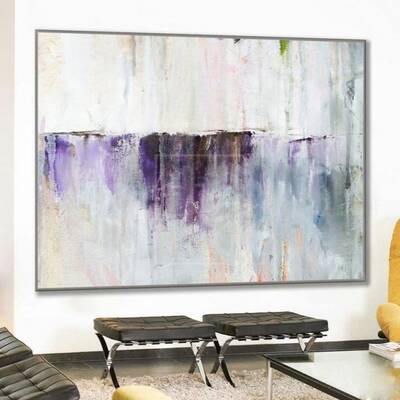 White Abstract Painting Purple Painting Contemporary Art Acrylic Painting | PURPLE WATERFALL