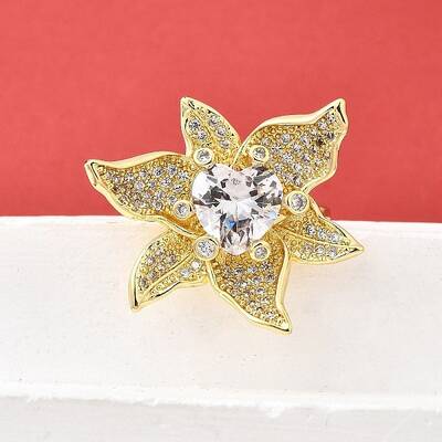 Brass Micro Pave Cubic Zirconia Cuff Rings for Women
